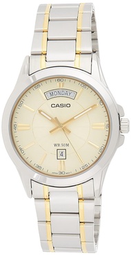 Casio #MTP1381G-9AV Men's Classic Two Tone Stainless Steel 50M Day Date Gold Dial Watch