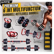 SFIDN FITS Premium 6 in 1 Adjustable 15kg Dumbell Barbell Dumbbell Barbell Set