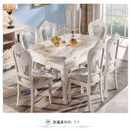 European-Style Dining Tables and Chairs Set Marble Multi-Functional Solid Wood Retractable round Table Simple European Folding Small Apartment round Dining Table