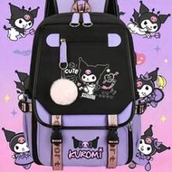 Officially Licensed Kuromi Backpack, Hello Kitty Cute Anime Fashion Women's Backpack, Large Capacity