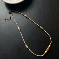 [Rough Stone] Mother-Oyster+Agate Beaded Necklace
