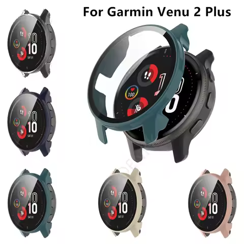 Screen Protector Cover Case For Garmin Venu 2 Plus Full Coverage Tempered Glass PC Protective Sleeve