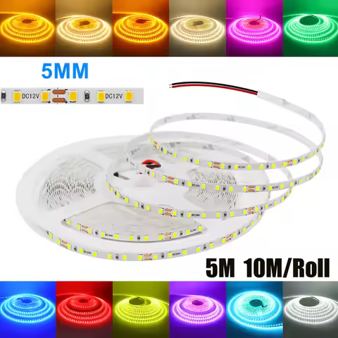 DC 12V 24V 2835 120LEDs/M LED Strip White/Green/Red/Blue/Pink/Yellow/Ice Blue IP21 Flexible Ribbon T