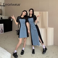Errror Clothing Ladies Denim Dress [M-3XL] Round Neck Short Sleeve Contrast Color Suitable for Chris