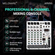 MELONARE ARMX6 6-Channel Audio Mixer DJ Mixer USB Audio Interface Bluetooth Function 16 DSP Effects