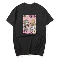Certified Gangsta Funny Cat Meme T-Shirt Men Goofy Ahh Tee Shirt Silly Cats Tshirt Cotton Short Slee