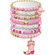 7 Pieces Western Style Cowgirl Beaded Stretch Bracelet Women Stackable Cowgirl Hat and Boot Accessor