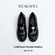 [พร้อมส่ง] WEAR.SOUL #S569-Gold heart buckle loafers