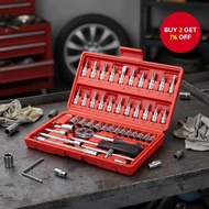 46Pcs Sleeve Tool Kit Complete Socket Wrench Set For Household And Automotive Maintenance