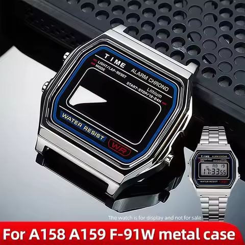 A158/159 metal case mod kit For Casio electronic watch 593 A158W A159W F-91W Silver stainless steel 