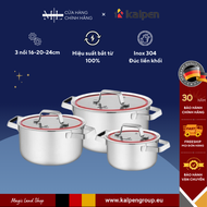 Bộ Nồi Inox 304 Đúc Liền Khối Kalpen Emer EM1 Bảo hành 30 năm Size 16-20-24Cm