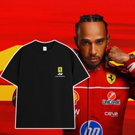 F1 Ferrari Fleet Hamilton No. 44 Fan Cheer T-Shirt 240g Heavy Cotton Half-Sleeve Racing Top High-Qua