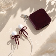 (FREE name tag) Burgundy red EarPods wired headphone roll box with magnetic lid | Convenient headpho