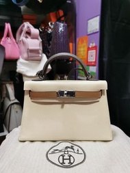 HERMES Mini  Kelly II MK2 Nata  Gris Meyer Chai Epsom  奶油白 奶茶 積雨雲色 皮革 銀扣 肩背袋 手提袋 手袋   Leather Handbag 23M161N