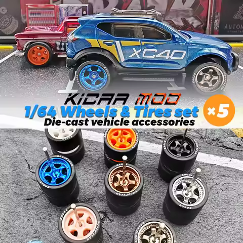 1/64 Wheels with Detachable Rubber Tires Five Spokes 12.7mm for Model Cars Refiting Parts for Hotwhe