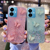 KONSMART Casing For VIVO Y27s Y17s Y36 5G 4G Y27 4G 5G Y78 5G Y16 Y77 5G Y02s Y35 Y22 Y22s Newest 2023 Bling Glitter Star Space With 3D Shinny Butterfly Phone Case For VIVO Y02s Soft TPU Clear Phone Casing