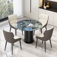 HY/🏮Stone Plate Dining Table One Table Four Chairs Small Apartment Home Dining Table Modern Minimalist round Marble Rece