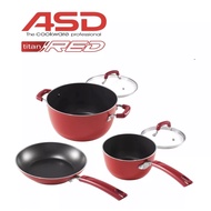 HOT🔥ASD 5PCS  ALUMINIUM DIE CAST  NON-STICK COOKWARE SET-TITAN RED