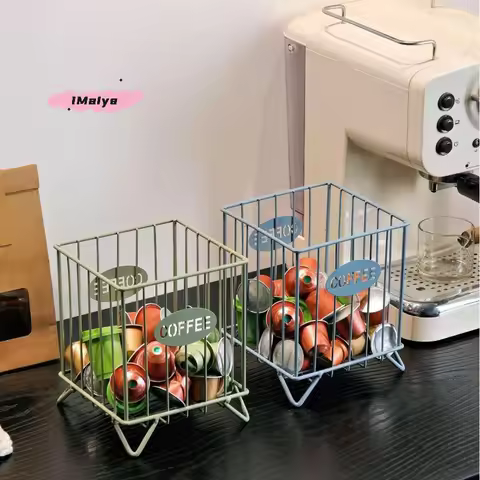 M-Iron Coffee Pod Holder Large Capacity Coffee Capsule Holder Coffee Creamer Container Square Shape 