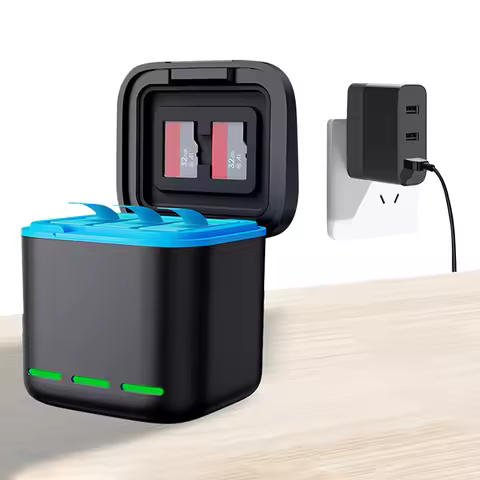 3 Channel Battery Charger Battery Charger Station with Type C Cable Fast Charging Charger 2 SD Slot 
