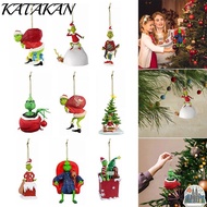 KATAKAN 9Pcs Xmas Tree Hanging Decoration, Merry Christmas Acrylic Grinch Figure Pendant, Grinch Fla