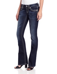 Miss Me Women's Loose Saddle Stitch Border Boot Cut Jean