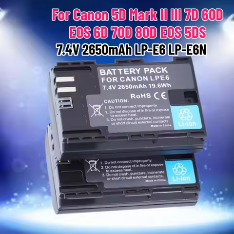 7.4V 2650mAh LP-E6 LP-E6N Battery for Canon 5D Mark II III 7D 60D EOS 6D 70D 80D EOS 5DS R Cameras
