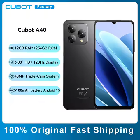 Cubot A40 Android 15 Smartphone 12GB (4GB+8GB)RAM+256GB ROM 6.88"120Hz Display Octa-core 48MP Camera
