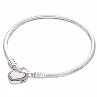 Original Lock Your Promise Snake Chain Bracelet Bangle Fit Women 925 Sterling Silver Bead Charm Bracelet Europe Jewelry