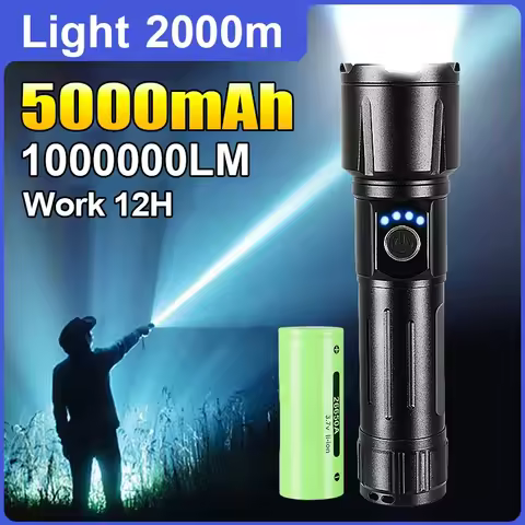 1000000LM Alloy High Power LED Flashlight 5000mAh Ultra Powerful Rechargeable Big Capacity Army Tact