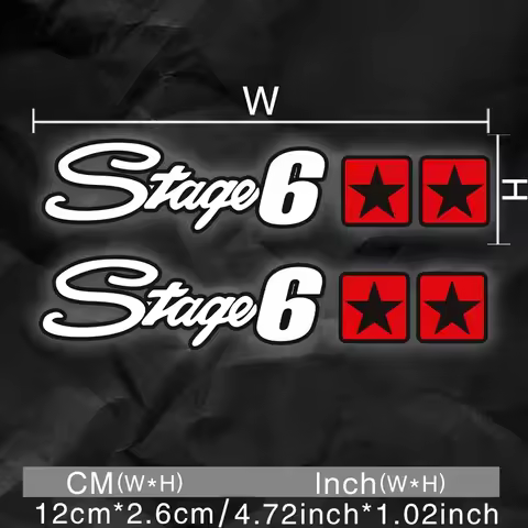 Durable Stage 6 Logo Decal with Red Stars, Stylish Sticker for Car Personalization & Auto Lovers