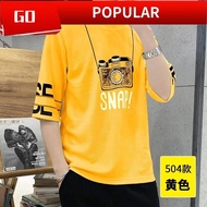 baju t shirt lelaki murah viral baju kaos lelaki T-Shirt Lengan Pendek Jenama Fesyen Hong Kong Musim Panas, Kemeja Bawah Lengan Tengah Pakaian Lelaki, Kemeja Baju, Trend Lengan Separuh Lelaki
