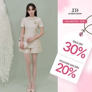 Set 2T38 Slim Turn-down Collar Top + 3S10 Body Shorts - Quiet Luxury Elegant Feminine Metallic Suit 