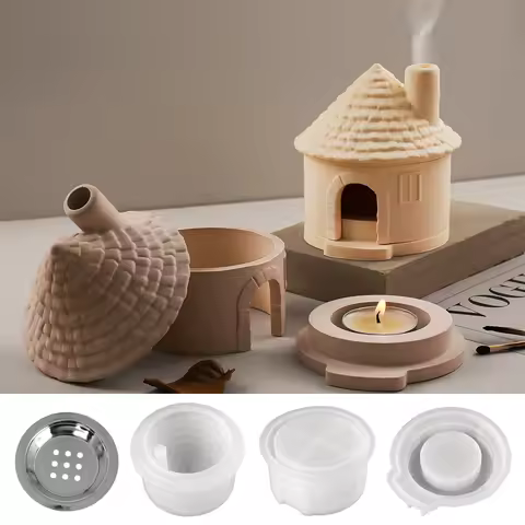 Retro Chimney House Candlestick Silicone Mold DIY Cement Aromatherapy Furnace Desktop Crafts Ornamen