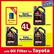 Motul Fully Synthetic 8100 X-cess 5W40  8100 X-clean+ 5W30,  Semi Synthetic  4100 Turbolight 10W40, (4L or 1Lx4) [with Oil Filter for Toyota]