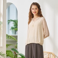 [CUMAR] Heart Printed Willow Chiffon Top Blue Rice