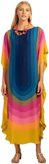 Varni Jewel Full Lengthed Printed Softy Silk Modest Wear Kaftan for Women,Beach Dress,Maxi Dress,Caftan, Birthday,Regular Kaftan (Blue and Yellow), Green, One Size
