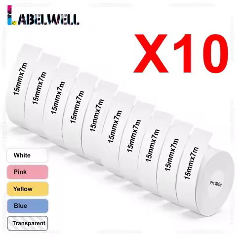 Labelwell 5/10PK P12 15mmx7m Continuous Label Paper Suit for Marklife P12 P15 D30 Label Printer Adhe
