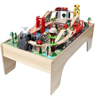 Wooden Large Rail Car Electric Small Train Set Track Toy Wooden Children Educational Toy with Table Game Table