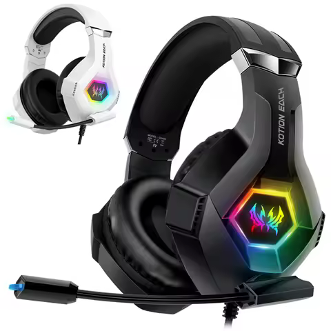 Wired Gaming Headset with 7.1 Surround Sound Noise Cancelling Mic RGB Light Over Ear Headphones for 