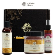 Inroots Herbal Skin Nourishing Combo | 3 Pcs Value Set | Skincare Gift Set | Almond Oil + Face Pack 