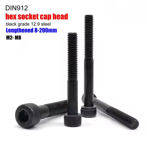 Lengthened Over Long 200mm M2 M2.5 M3 M3.5 M4 M5 M6 M8 Black Grade 12.9 Alloy Steel Allen Hexagon He