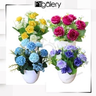 FYGALERY Pot Bunga Mawar dan Bunga Hydrangea Tanaman Hias Bunga Hias