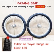 16 x 2.125 PASANG SIAP rim - rim 16" basikal , tayar 16x2.125 dan tuib . Terus pasang kat tayar basi