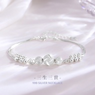 Three lifetimes, three worlds999Pure silver bracelet for women, niche design, light luxury bell brac