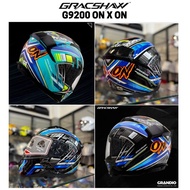 GRACSHAW FULLFACE HELMET GRADIO ON X ON BLUE GREEN FULL BLACK FACE NEW DESIGN G9200