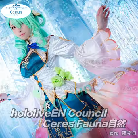 VTuber Ceres Fauna Cosplay costume Wig Hololive English Girlsoutfit women role play party dress hall