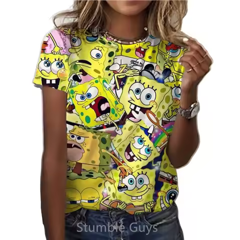 Cartoon Print Kids Clothes Girls Summer Anime Spongebob Tshirt Women Shirt Street Harajuku Teenagers