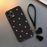 1pc Pink Hollow Heart Liquid Soft Silicone Phone Case With Heart Wrist Strap, Compatible With Galaxy