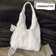UAENAUT1FS Korean Style Tote Bag, Canvas Lightweight Floral Print Lace Handbag, YK2 Versatile With S